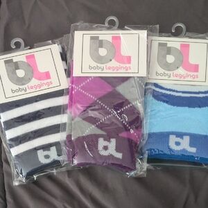 Baby Leg Striped and Argyle Socks Set - Black, Purple, Blue